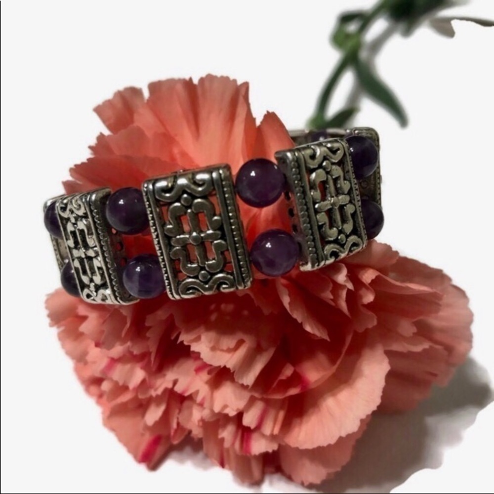 Handmade Amethyst Silver Tone Bracelet - Picture 6 of 7